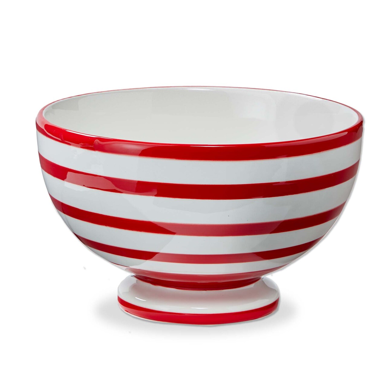 Red Stripe Ceramic Pedestal Bowl 128oz 10x10x6 Dishwasher Safe Perfect for Serving and Christmas Decor